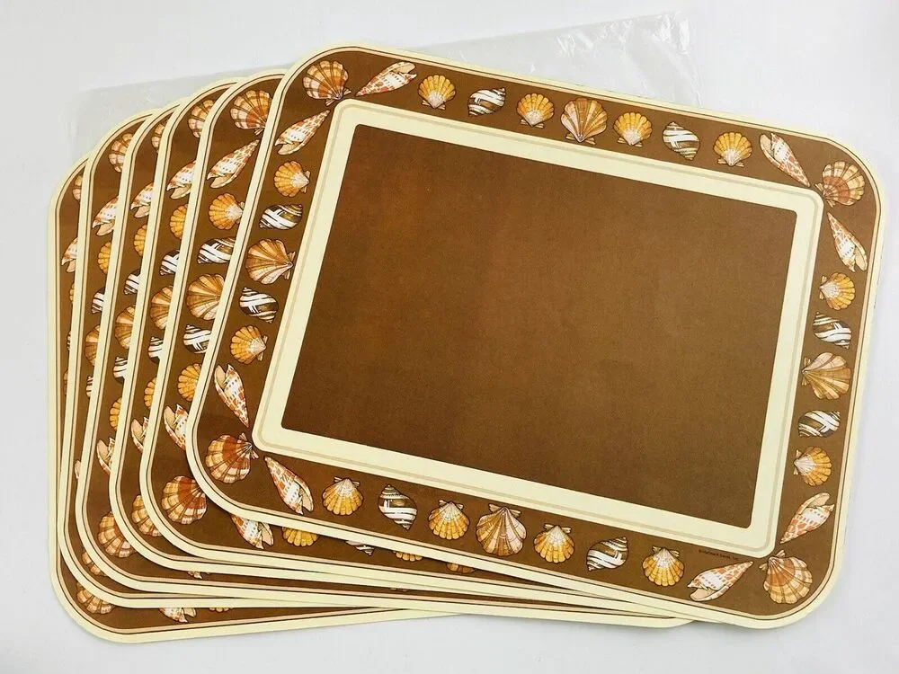 Vintage Hallmark 6 Paper Placemats Seashells Retro Beach Brown 11” X 14” Unused